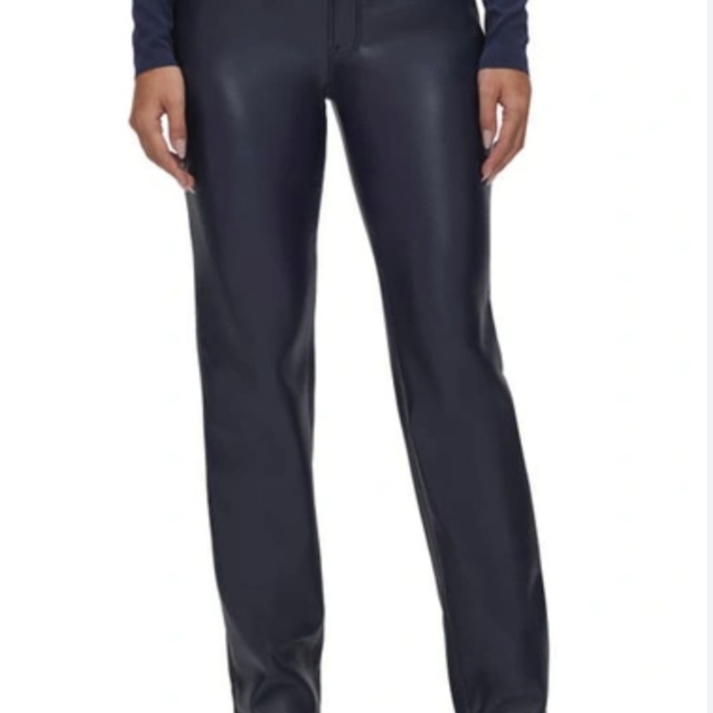Good American Navy Faux Leather Pants 33" Inseam - Picture 1 of 11